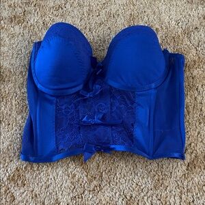 Blue lace corset bra